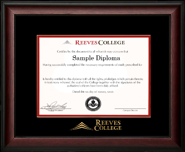 Satin mahogany wooden diploma frame with double matting and gold embossed logo